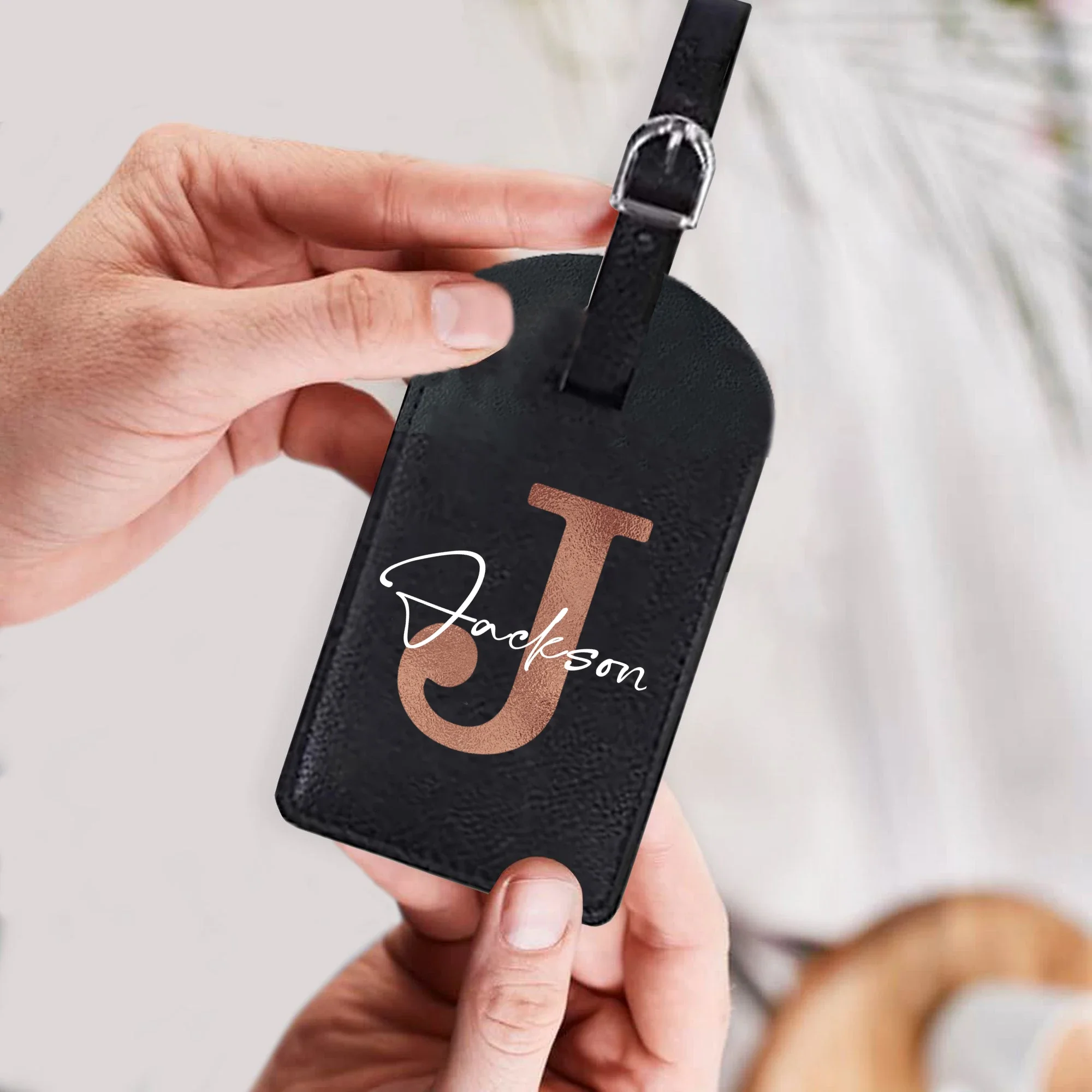 Personalised Initial with Name Monogram Luggage Tag PU Leather for Suitcase Baggage Handbag Tags Travel Bag Label Tag Best Gift