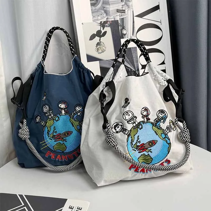 Kawaii Ball Chain Embroidered Canvas Bag Japanese Anime Disney Snoopy Nylon Handbag Commuter Shopping Bags Y2K Girl Gifts Toys