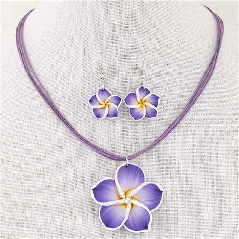 Bohemian Soft Polymer Flower Clavicle Chain Jewelry Set for Women Trendy Sweet Flower Earrings Necklace Wedding Party Jewelry