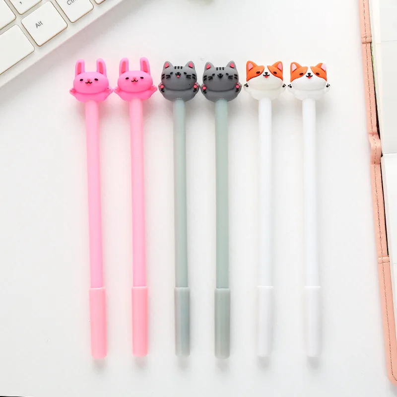 1PC śliczne Kawaii Cat Gel Pen 0.5mm Cartoon plastikowe czarny tusz żelowy pióra do pisania biuro szkolne papiernicze