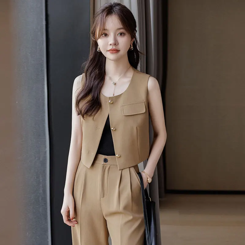 

Sleeveless Suit Women's Summer2024New High-Grade Vest Short Vest Waistcoat Two-Piece Set