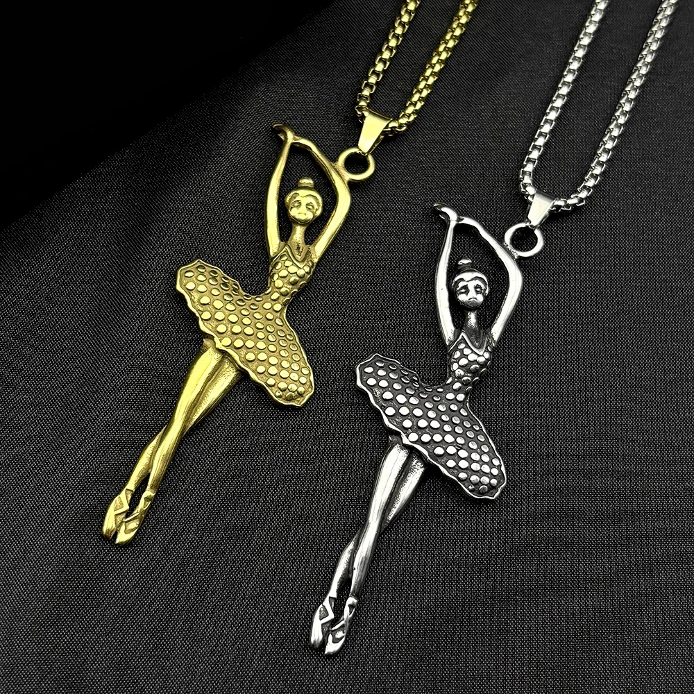 

Ballerina Ballet Dancer Chain For Women Men Stainless Steel Gold Color Musical Art Girl Medal Elegant Pendant Necklace Jewelry