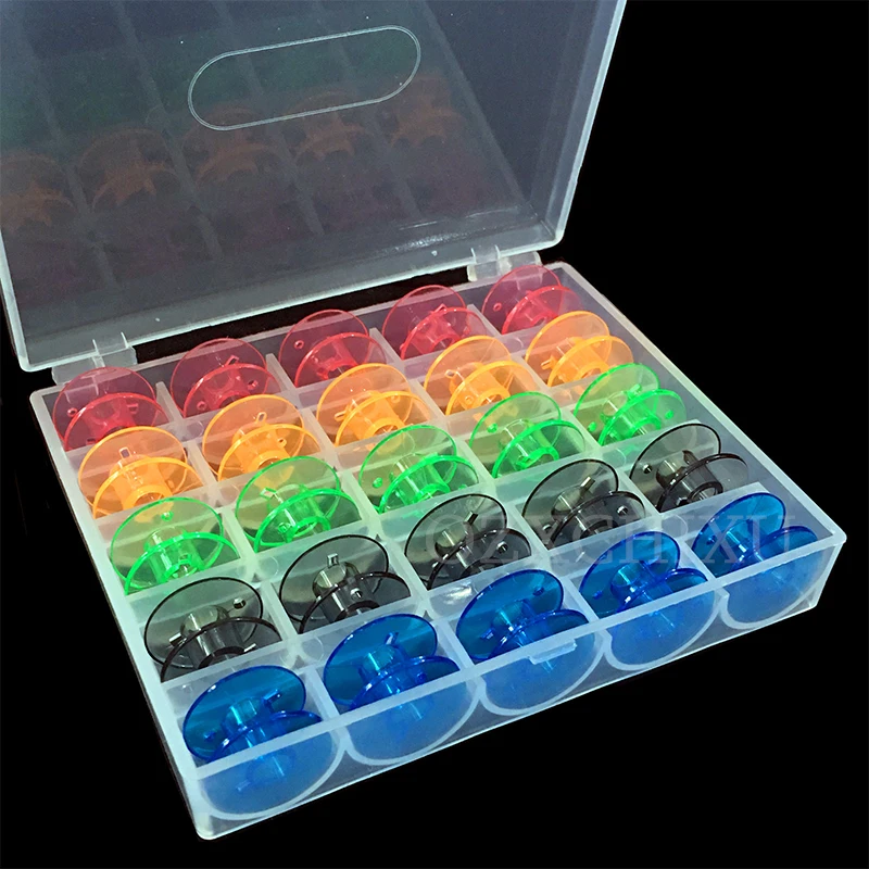 25Pcs Colorful Sewing Machine Bobbins Spools Empty Bobbins Spools Plastic Storage Box For Home Sewing Accessories Tools AA8275