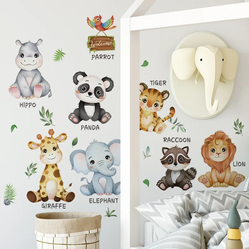 Cartoon Animal Background Wall Stickers Children Room Kindergarten Room Living Room Decoration Sticker Self-adhesive Removable