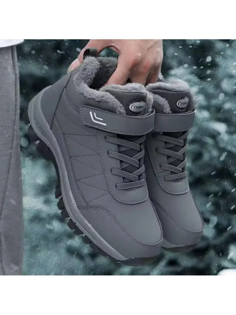 

Men's Winter Cotton oes Warm Fce Lined Anti-slip Soft Bot Walking Boots Thi Sole round Toe Casual Comfortable