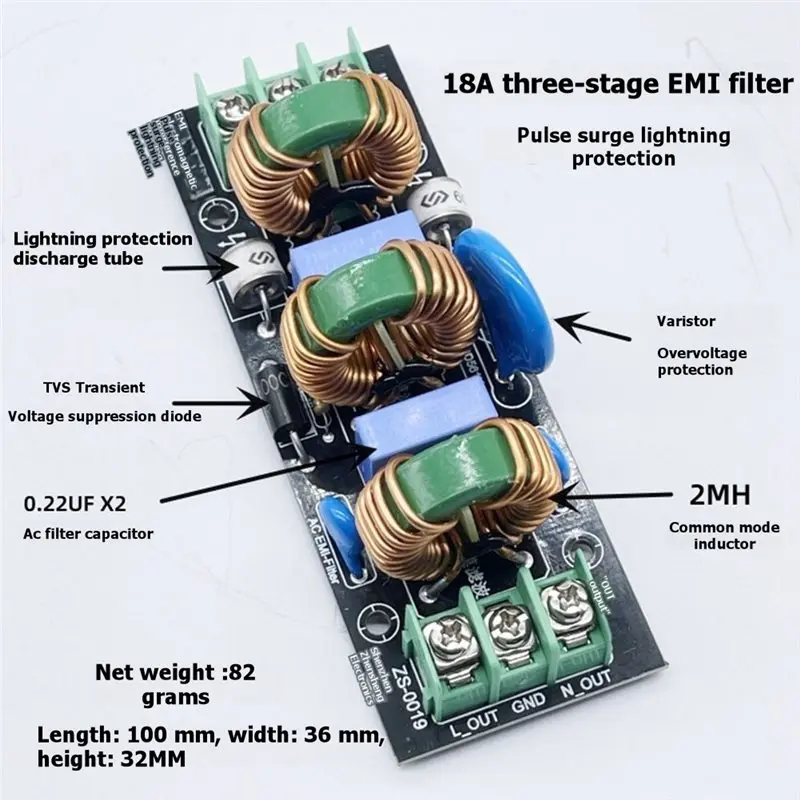 Best-18A EMI Electromagnetic Interference Power Filter Filtering Pulse Surge Lightning Protection Common Mode