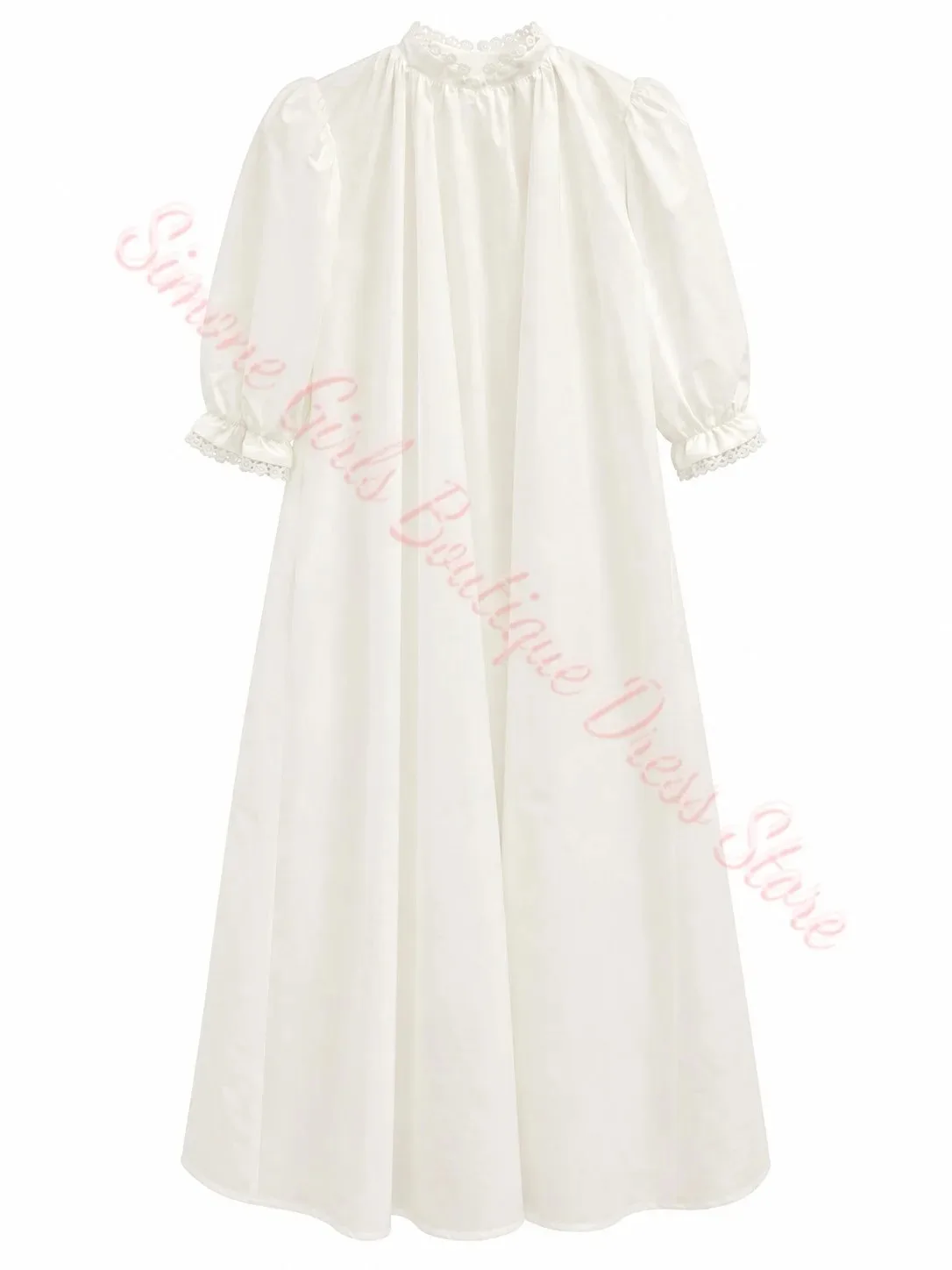 Großhandel Maßgeschneidertes Mädchenkleid mit Spitzenausschnitt, Prinzessinnen-Satin-Plissee, Hochzeits-Blumenmädchenkleid, Hohe Taille, Puffärmel, Kommunion, Geburtstag – Detail 5