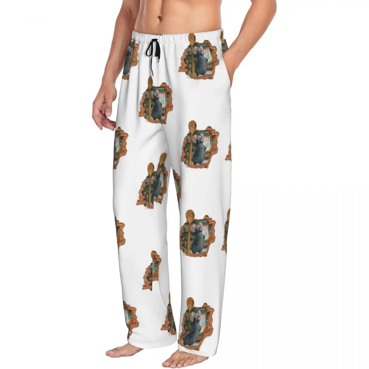 Calça de pijama masculina personalizada Ratatouille Remy Chef Cartoon Lounge Sleep com cordão e bolsos