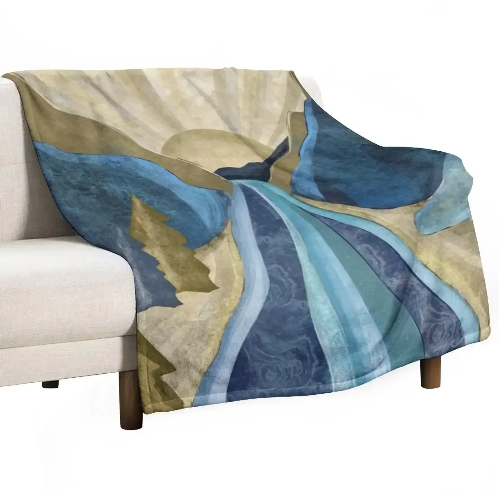 

Blue gold mountain river sunrise Throw Blanket Luxury Sofa Quilt Giant Sofa Cute Plaid Blankets