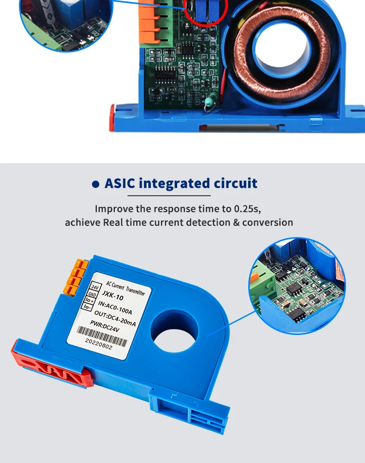 

Hall Current Sensor AC Electric Ampere Transducer Transmitter 10A 20A 30A 50A 1000A RS485 Input 4-20mA Output Converter