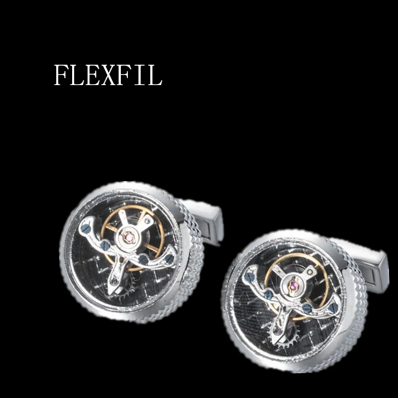 FLEXFIL Luxury shirt cufflinks for men's Tourbillon cuff buttons cuff links gemelos High Quality wedding abotoaduras Jewelry