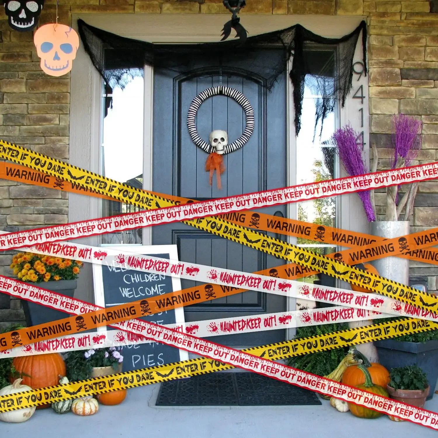 Terrifying Danger Warning Tape Halloween Fake Blood Stained Barrier Perfect for Outdoor Horror Scene Party Setup
