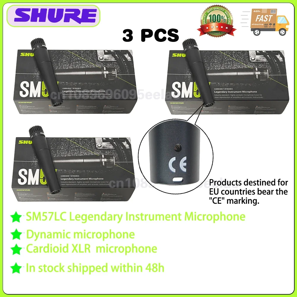 3 PCS Shure SM57 Instrument Microphone Cardioid Dynamic Hand Mic Stage Performance Guitar Studio Singing Home KTV Mic