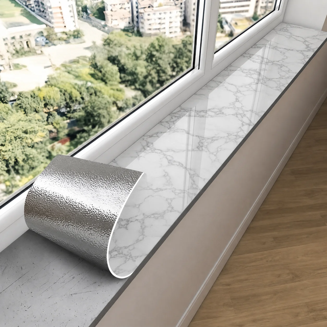 Marble-Textured Oil-Proof Wall Stickers Self-Adhesive PVC Wallpaper Kitchen Countertop And Stove Splash-Proof Stickers.
