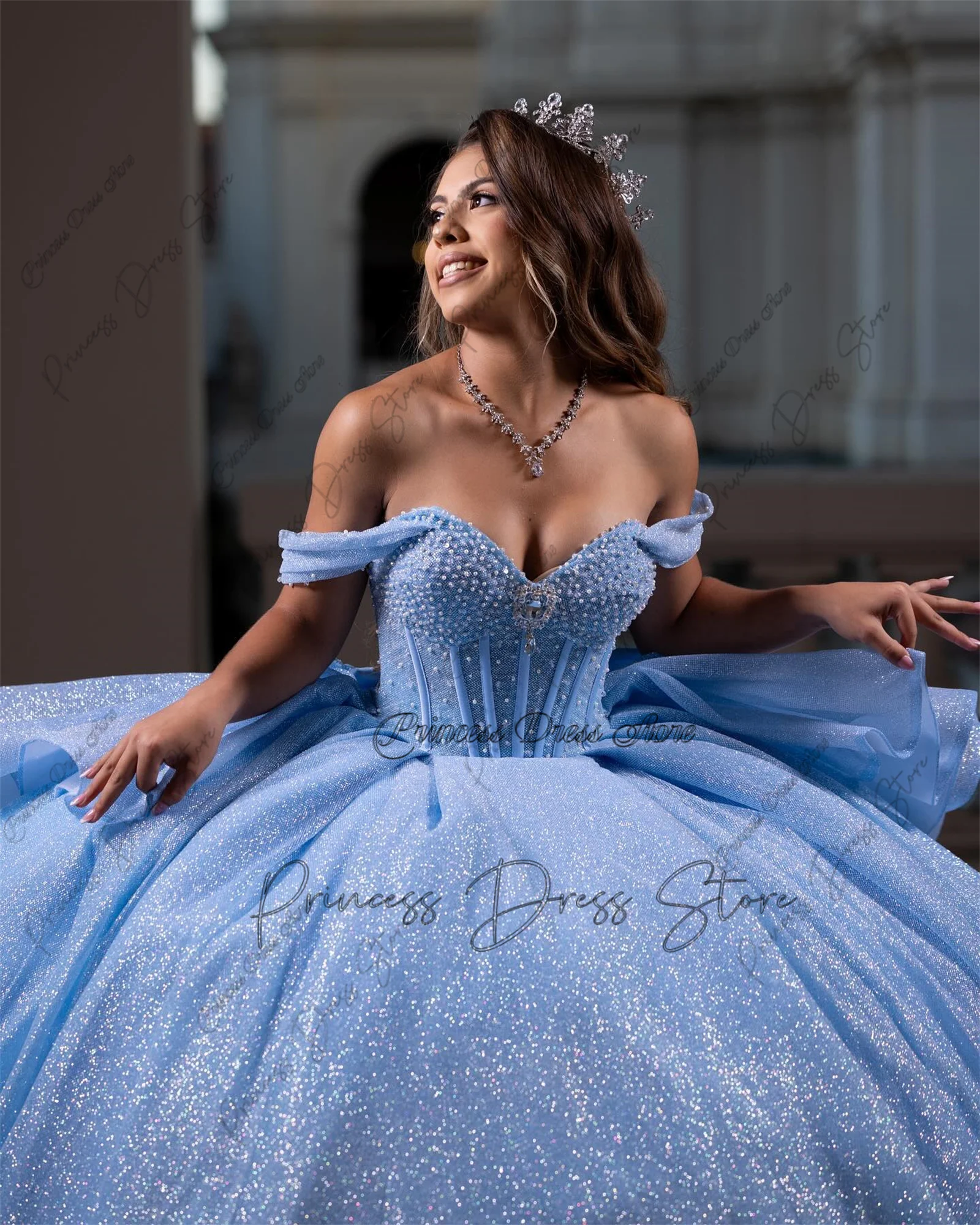 

Блестящее платье для Quinceanera, бальное платье, блестящий мексиканский корсет с аппликацией и бисером с кристаллами, милый 16, платья для 15 лет