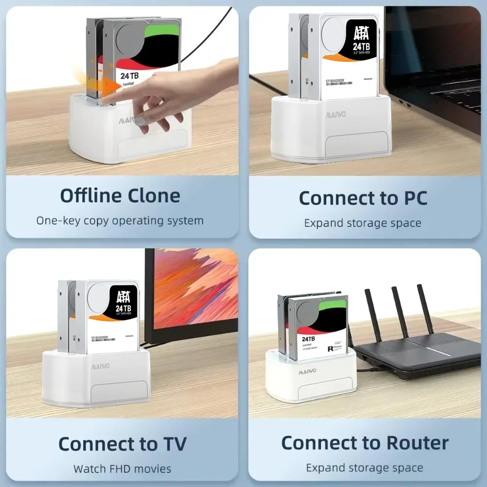 MAIWO Dual Bay stasiun Dok Hard Drive USB 3.0 SATA HDD duplikator untuk 2.5 & 3.5 inci SATA HDD/SSD mendukung klon Offline