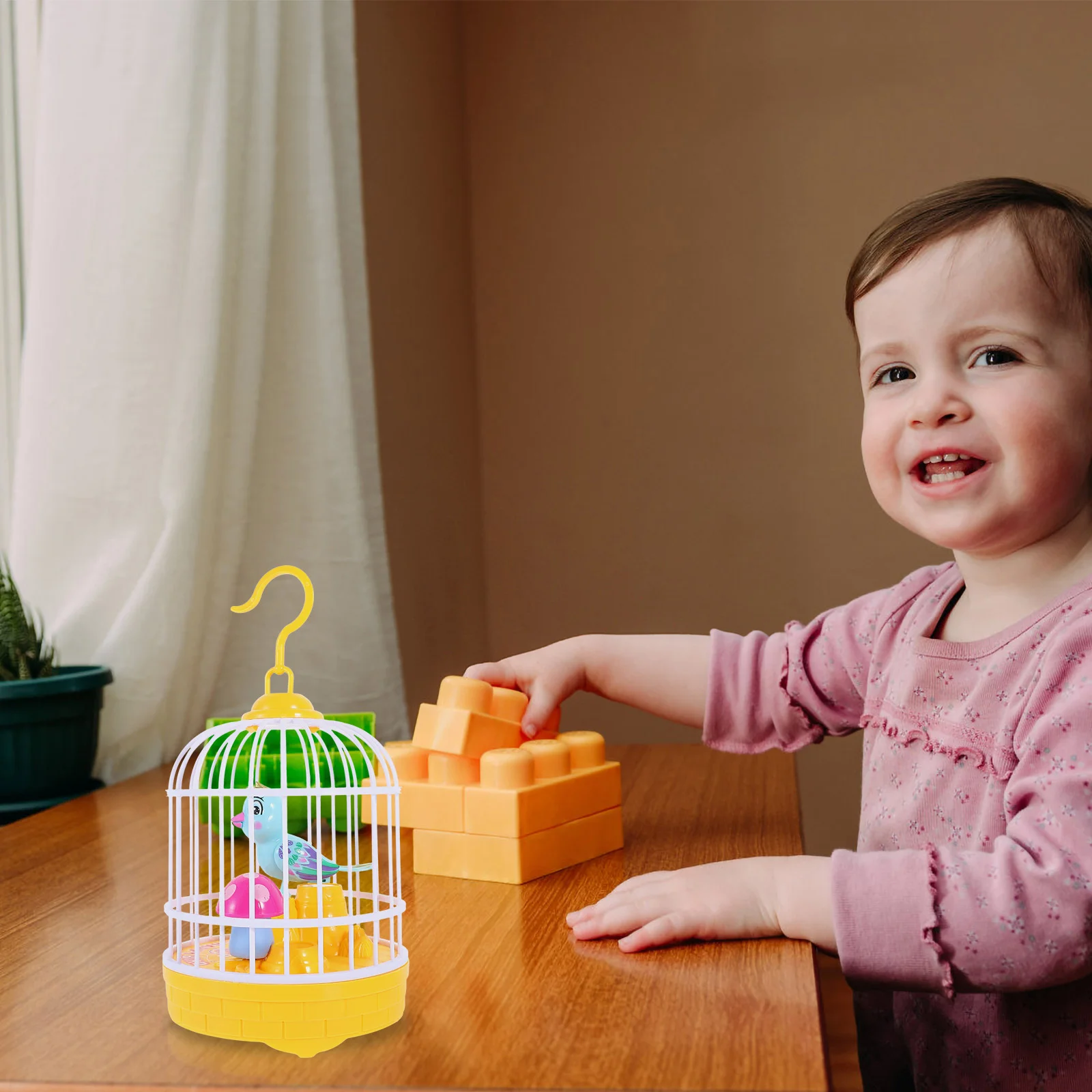 Jaula para pájaros con música ligera, juguete para cantar para niños, juguetes para niños, estatuilla de loro, modelo Musical, forma de plástico única, Control por voz