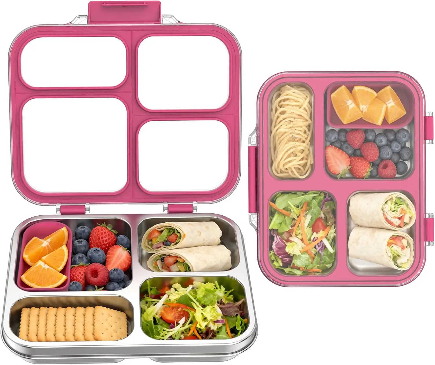 

Stainless Steel Bento Box for Kids with Silicone Container, 4 Compartment Metal Lunch Box Kids Adults