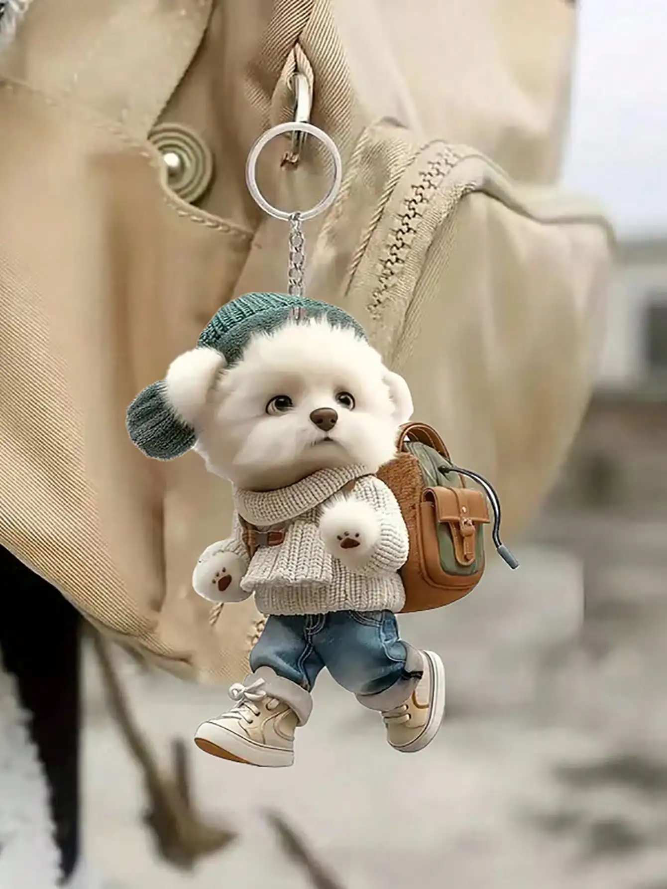 Lindo llavero de perro de mochila-llavero redondo de perro de dibujos animados lindo accesorio de animal accesorio de moda impermeable adecuado para bolsos