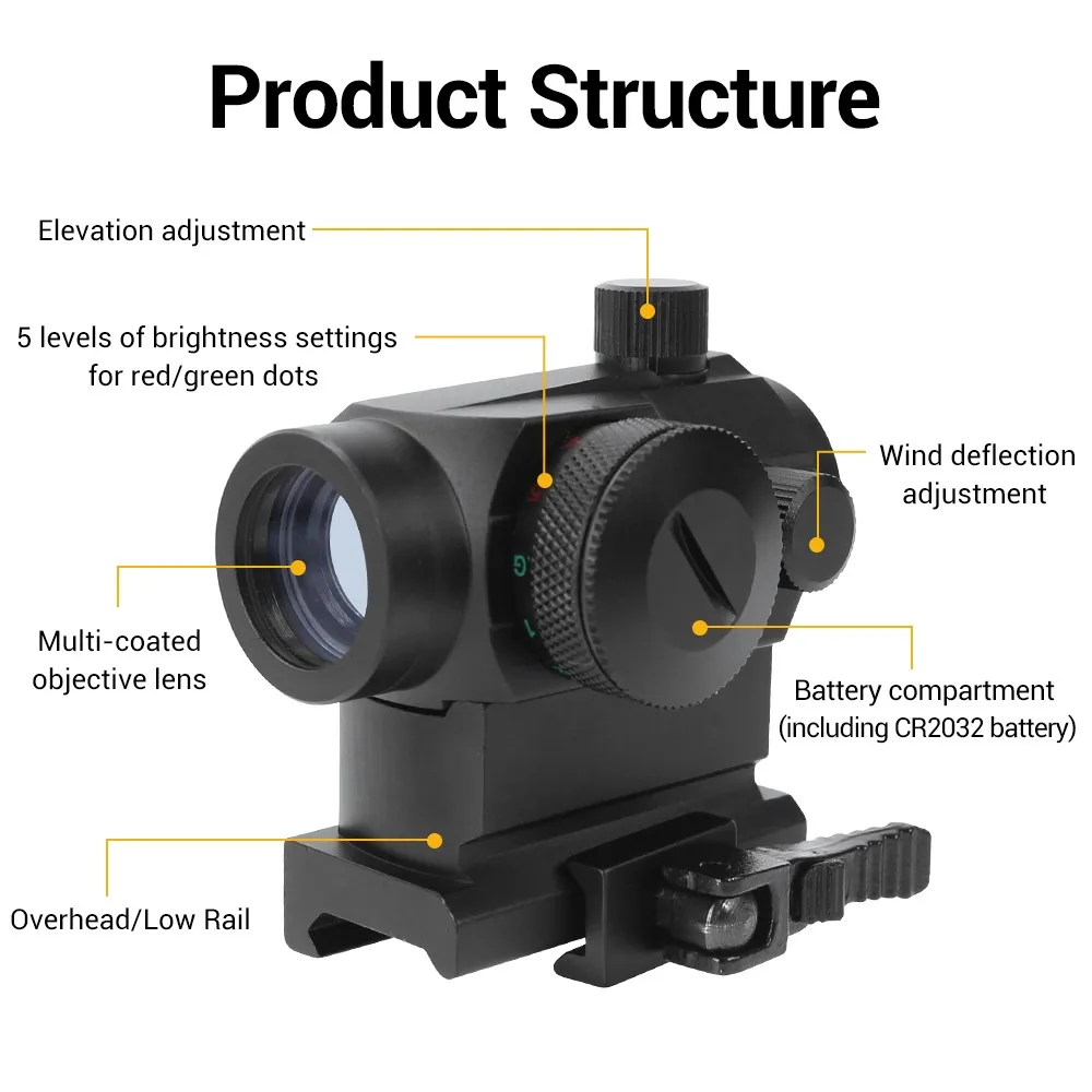 1x22mm Red Dot Sight 3 MOA Red Dot Scope Optical Sight Reflex Sight with QD Riser Mount Rifle Scope Hunting Airsofts Accessories