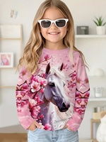 Girl Clothes Fashion Horse 3D Print Kids Long Sleeves T-Shirt Loose Casual Autumn Tops Outdoor Comfortable Children's Clothing