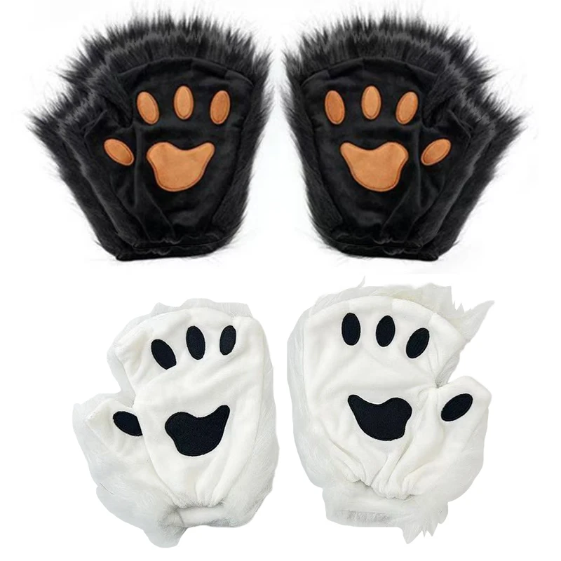 Guantes con forma de pata de gato y oso Kawaii, manoplas sin dedos para Cosplay, guantes para fiesta de Halloween, accesorios para disfraces, regalos, 1 par