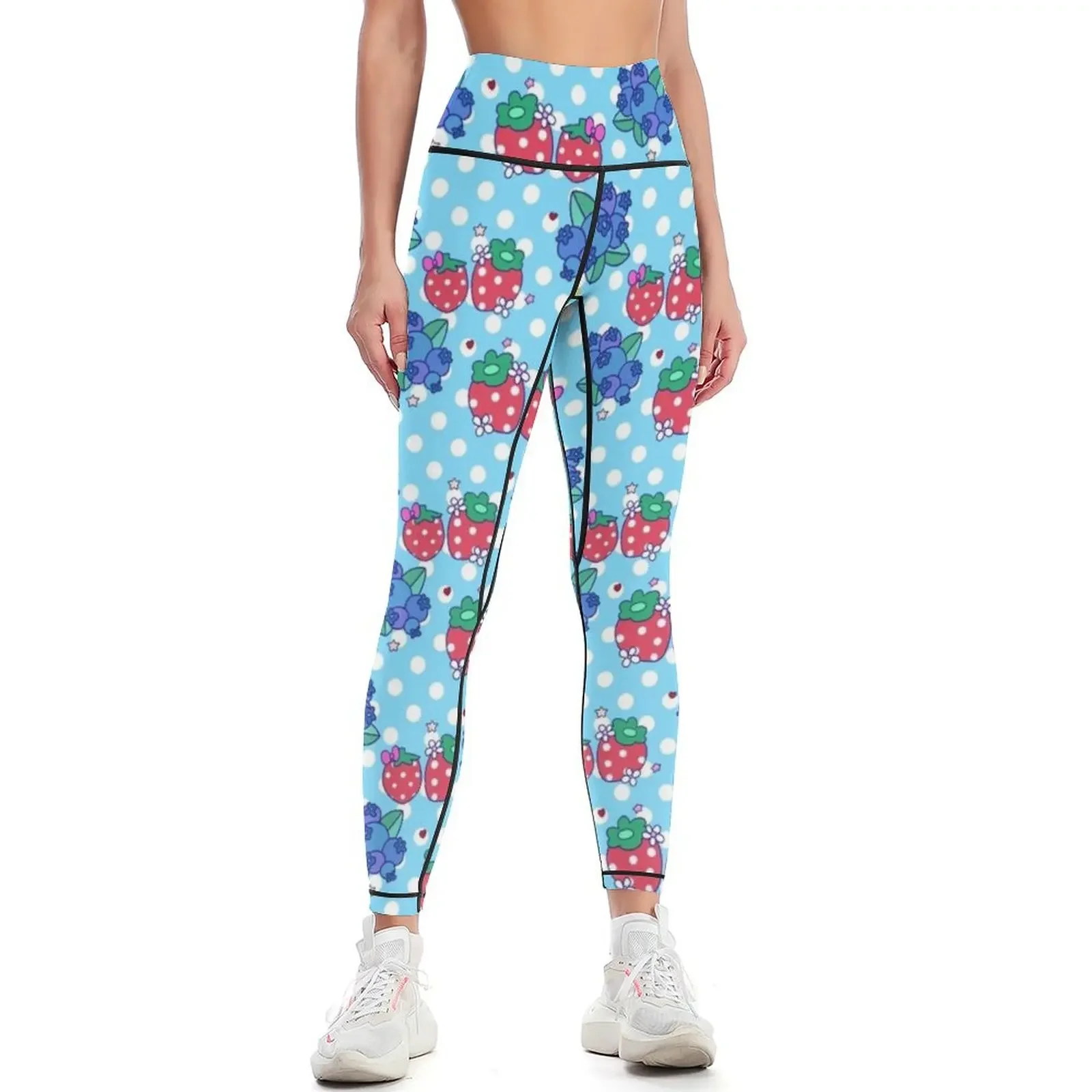 

Strawberries and Blueberries Polk-a-dot Pattern Leggings flared gym top sport legging legging gym Womens Leggings