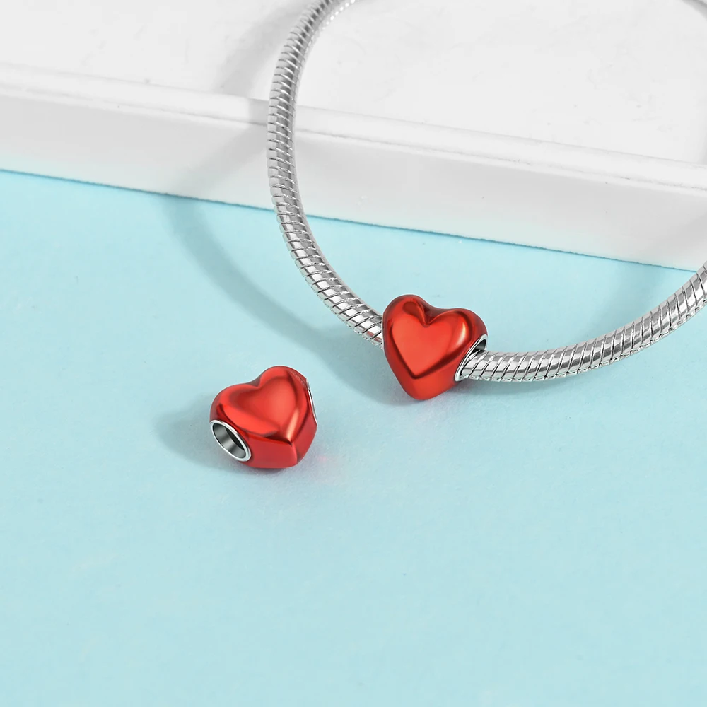 925 Sterling Silber Bunte Glänzende Herzförmige Anhänger-Perlen Passend für Schlangenketten-Armband Halskette Frauen DIY Geburtstag Schmuck Geschenke – Detail 31