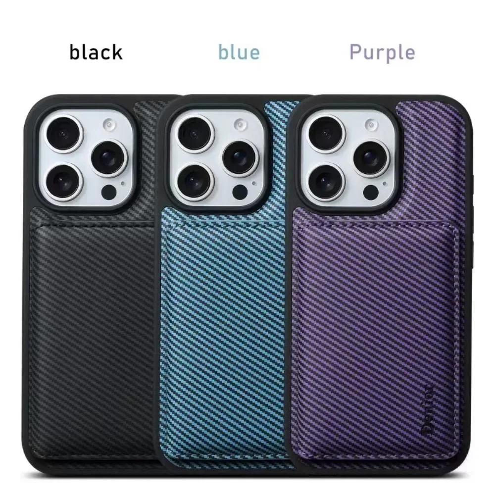 

Carbon Fiber Pattern Detachable Wallet Case for IPhone 16 15 14 Plus 13 12 Pro Max Card Holder Shockproof Protective Cover