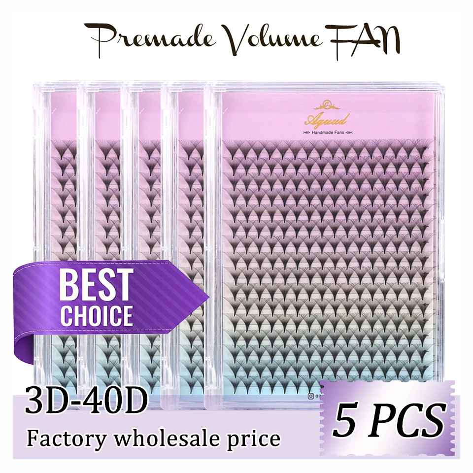 

AGUUD 5Cases 3D-40D Premade Fans Eyelash Extension 320Fans Pointy Base Russian Volume Clusters Soft Medium Stem Ready-Fan Lashes