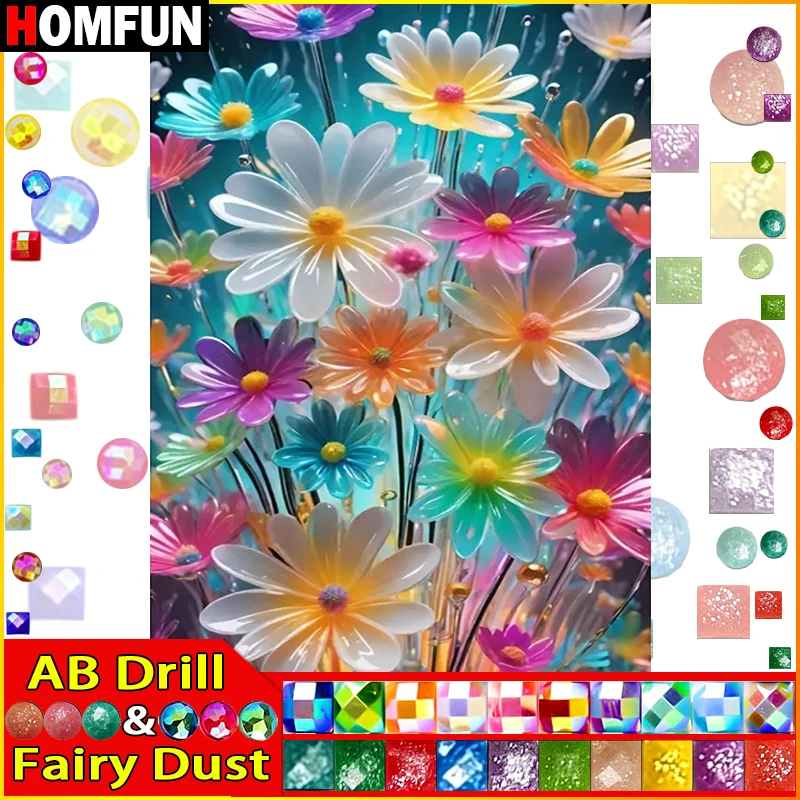 HOMFUN Fee Staub AB 5D DIY Diamant Malerei „Landschaft Blume“ Vollbohrer Harz Diamant Stickerei Kreuzstich Home Decor