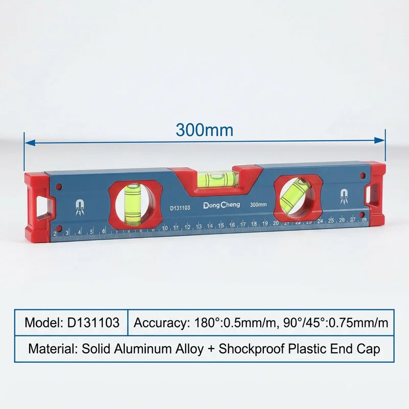 300mm Magnetic Aluminum Alloy Spirit Level 3 Vials Shockproof High Accuracy Bubble Level with Scale Durable Hand Tool