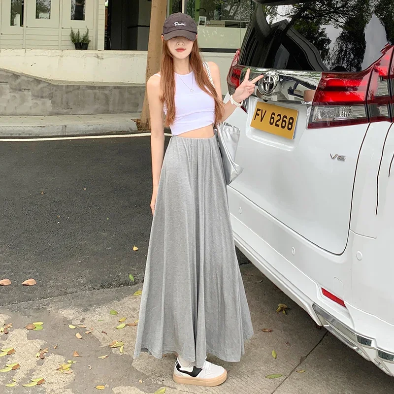 

Women's Long Skirt Korean Fashion Gray Modal Drape Thin Women Skirts 2024 New Summer Black Lazy A-line Skirts Slim Clothing