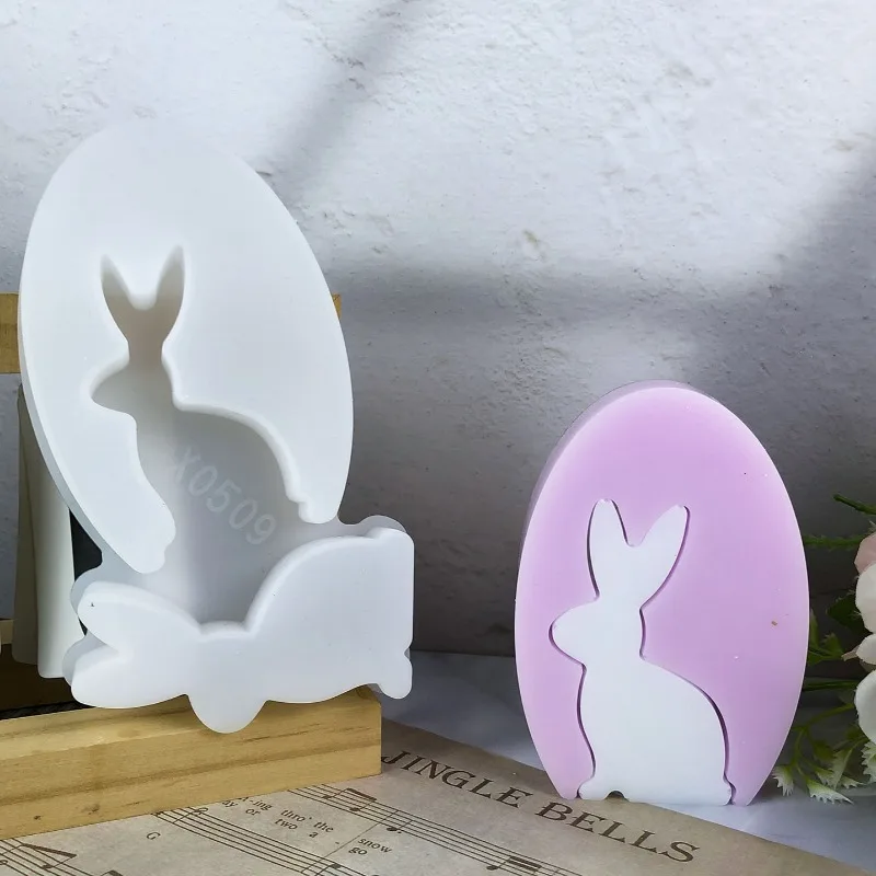 Hollow Bunny Silicone Mold Easter Egg Ornament Plaster Mold Spring Decor Hollow Egg Rabbit Aroma Candle Casting Mold Home Decor