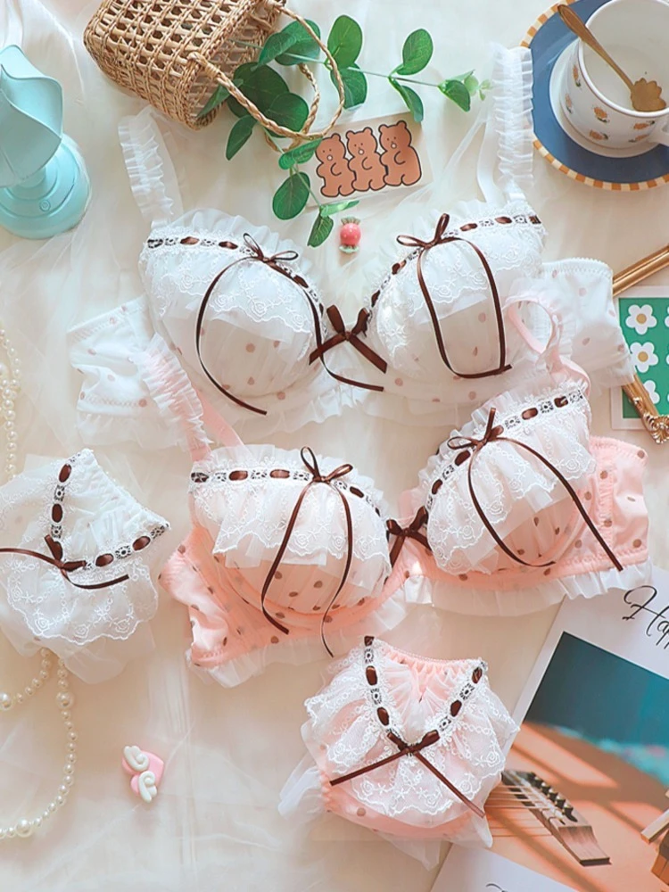 Kawaii-BH-Set im japanischen Stil, Bügel-Spitzen-Design, süßer und sinnlicher Look, leichte Push-up-Unterstützung für Mädchen, A/W-Saison-Dessous