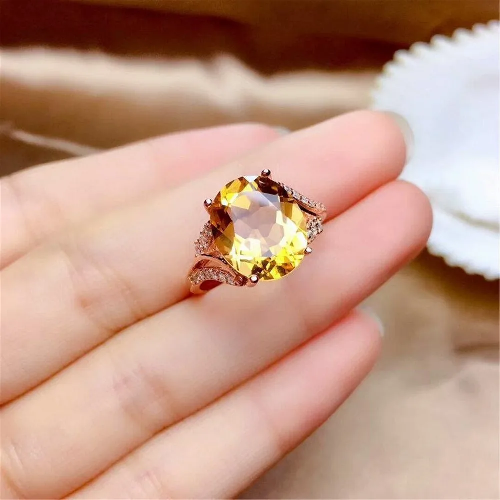 12mm Natural Yellow Citrne Adjustable Size Rlng Jewelry For Women Lady Men Quartz Crystal Energy Beads Silver Stone Rlng AAAAA