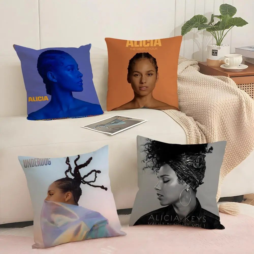 Alicia Keys Cushion Cover Breathable Linen Pillow Cover Skin-Friendly Home Decor Pillowcase with Hidden Zipper