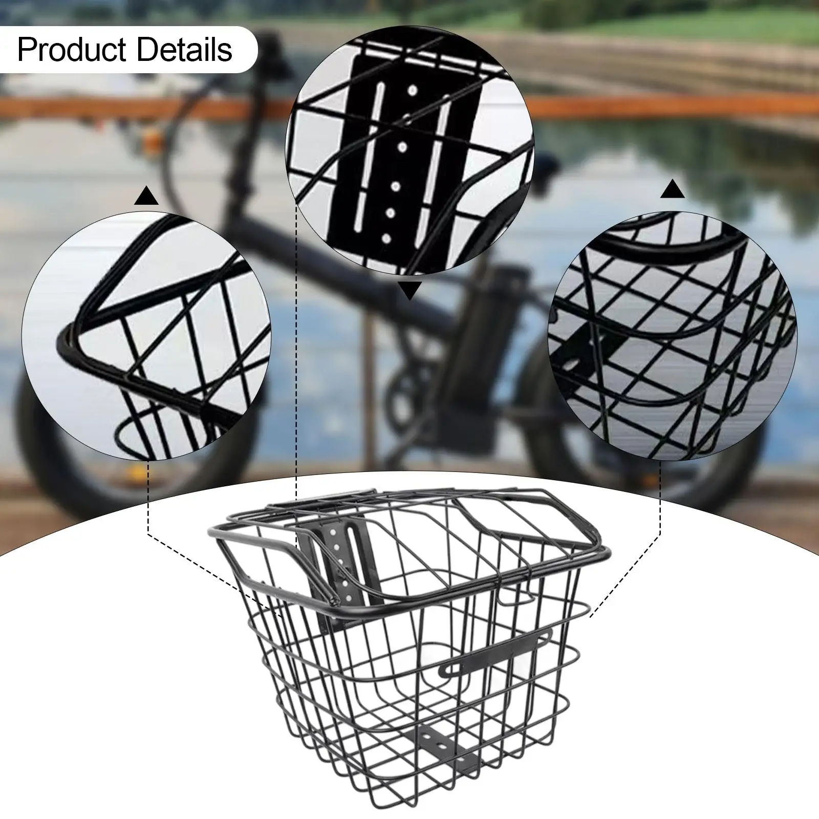 سلة دراجة كهربائية أمامية سهلة التركيب، سلك معدني مزخرف عالمي لمنازهات الحديقة والتخييم وإكسسوارات ركوب الدراجات غير الرسمية #5
