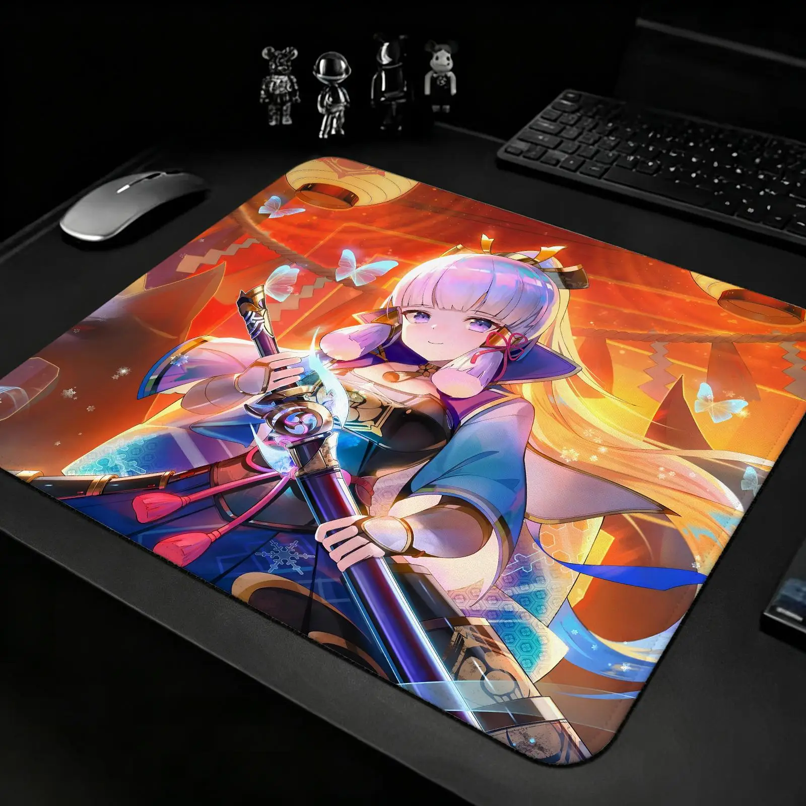 Kamisato Ayaka Gaming Mat,Reinforced Stitched Edge,genshin impact Portable Non‑Slip Pad for Laptop Office & E‑Sports Game Play
