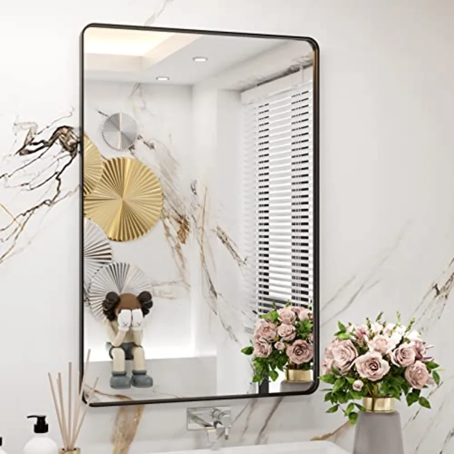 

Framed Bathroom Mirror, 24X36 Inch Rounded Rectangle Bathroom Mirror, Bathroom Vanity Mirror for Wall, Anti-Rust, Tempered Glas