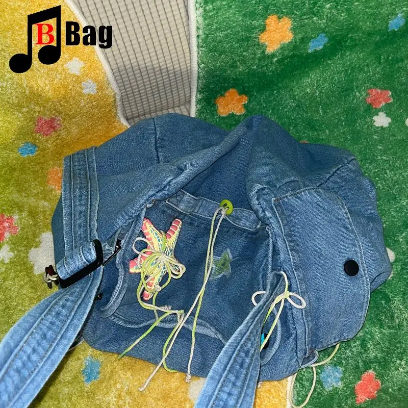 Retro Y2K borsa da donna spago Denim grande capacità Gothic Harajuku design sense punk pigro borsa a tracolla errante