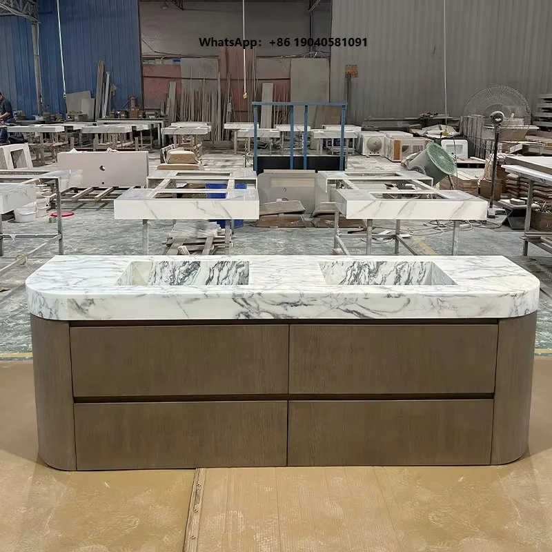 Light Luxury Natural Marble Integrated Basin Bathroom Cabinet Custom Toilet Floor Standing Solid Wood Paint Bathroom