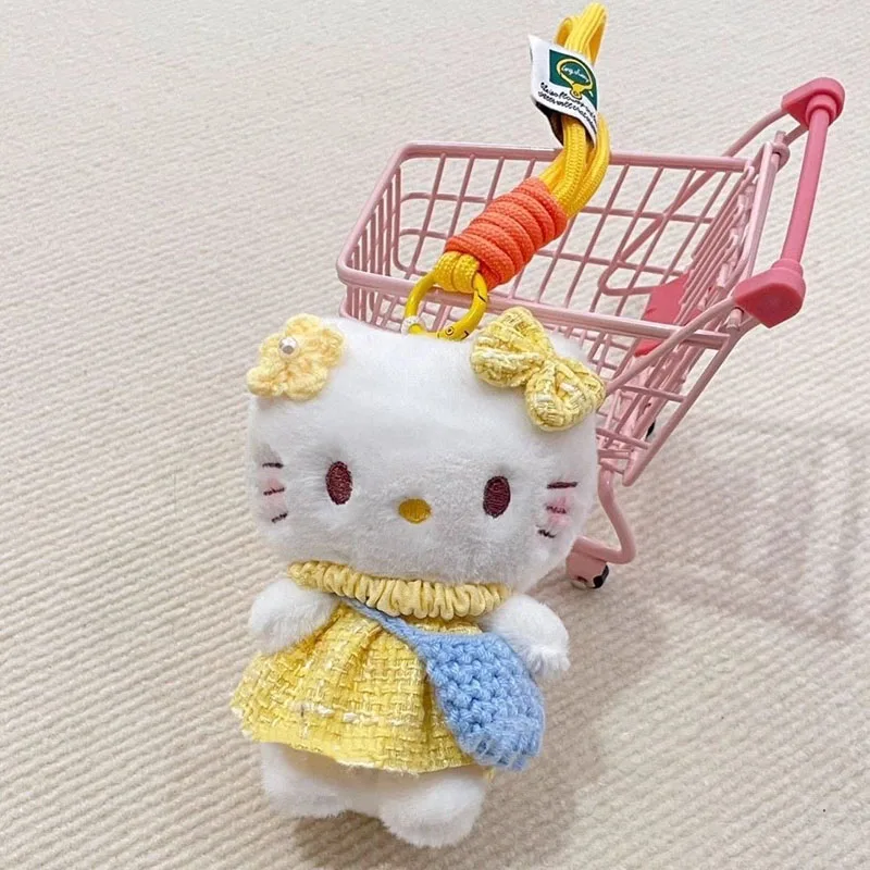 Kawaii Sanrio Hello Kitty Plush Keychain Weaving Rope Buckle Plush Doll Bag Pendant Girly Mobile Phone Hanging Ornament Gifts