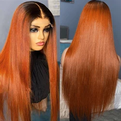 Ginger Orange 13x4 Lace Front Wig Bone Straight Human Hair Wig for Black Women Ombre Color Short 1B Orange Human Hair Lace Wig