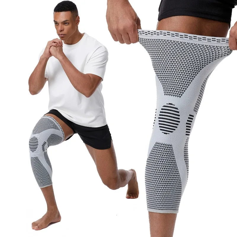 Men Knitted Breathable Compression Knee Pads for Basketball Running Riding with Meniscus Support Pressurized Protective Sleeves