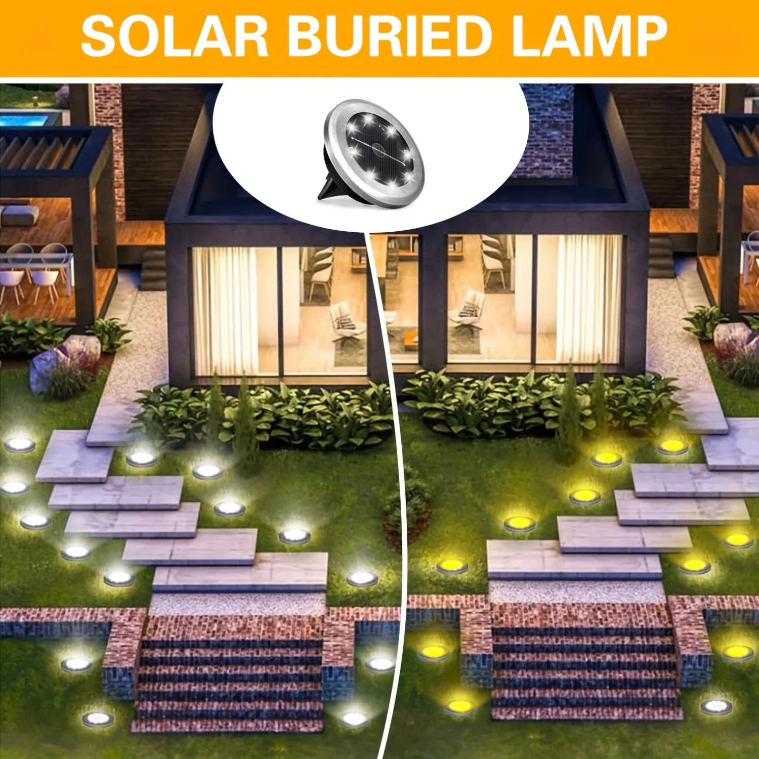 4 Mini Solar Led Ground Lights, Outdoor Stainless Steel Rotating Solar Path Lights, Solar Ground Landscape Lighting