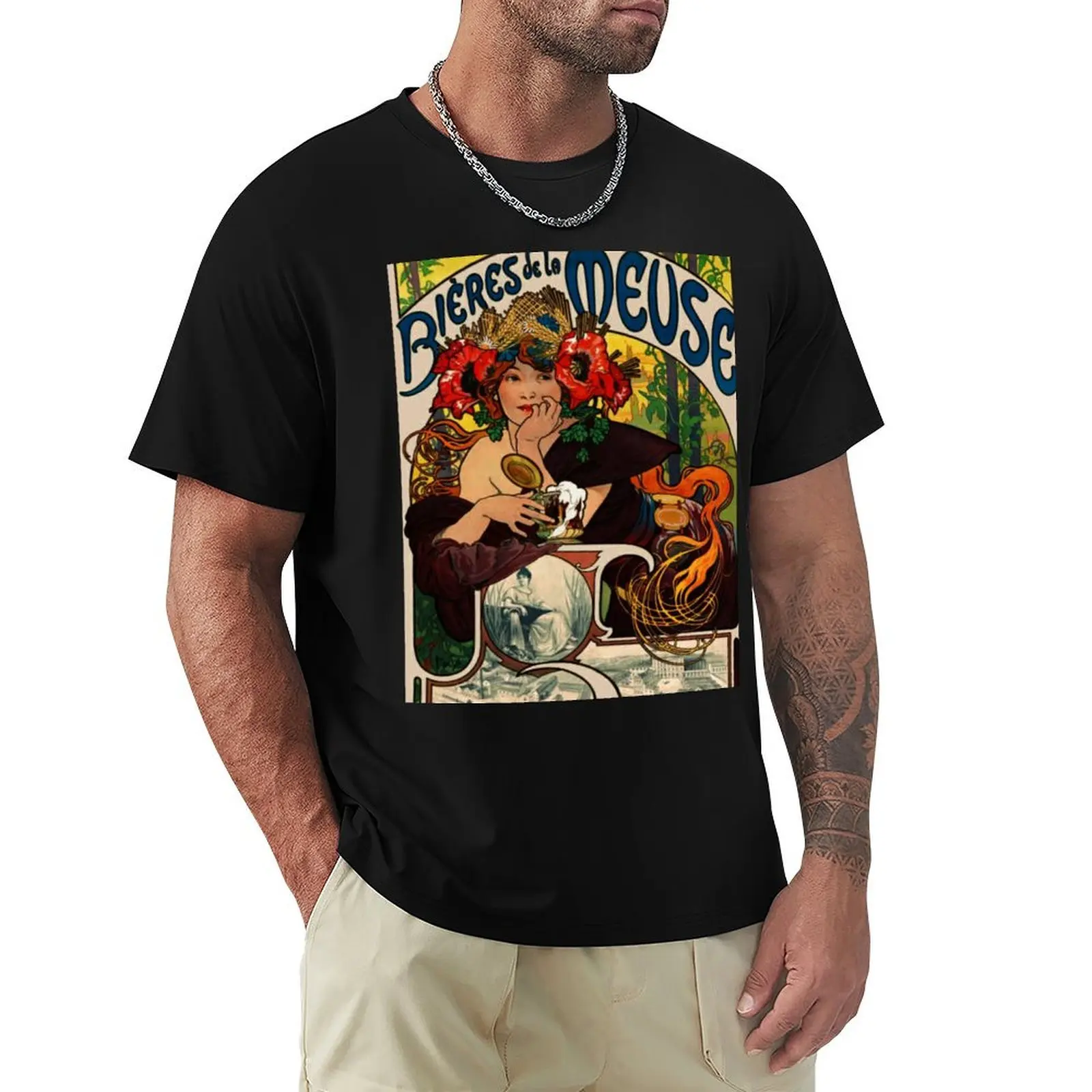 Alphonse Mucha Bieres de la Meuse T-Shirt Sun Block Outdoor T-Shirt