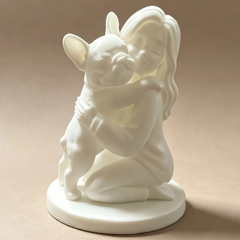 Heartwarming Statue of a Lady Hugging a French Bulldog, 1 Piece Desktop Pet Sculpture Home Decor Craft, Suitable for Coffee Tables, Tv Cabinets, Bedroom Desks, Ideal Gift for Dog Owners, Pet Lovers, or as a Housewarming Gift