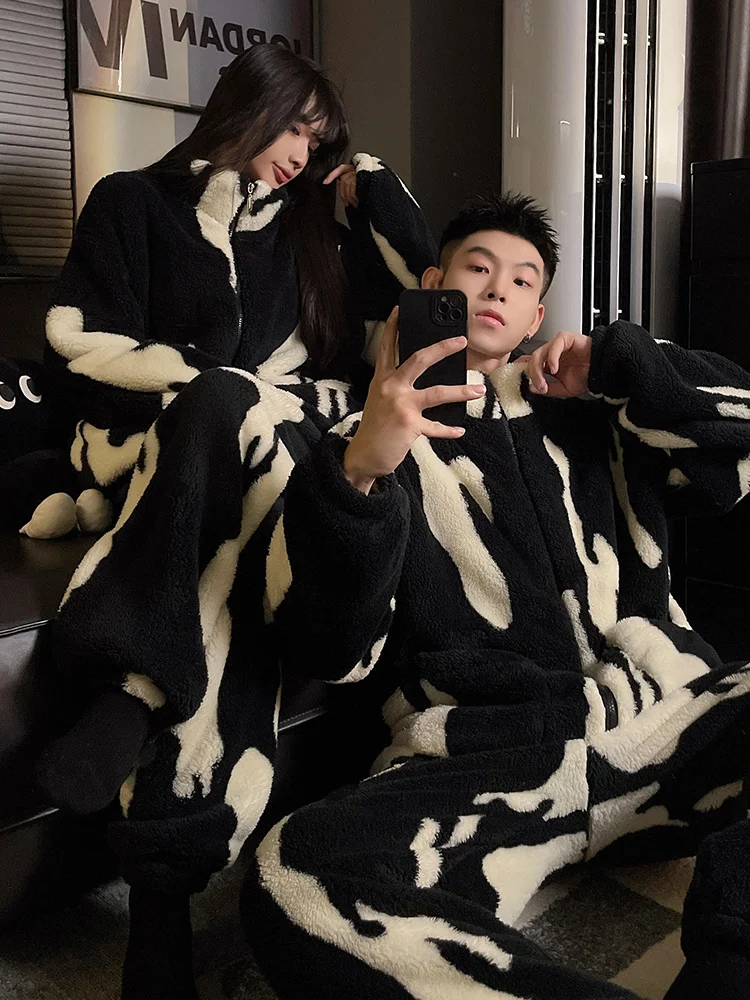 

DAIMELU Couple Pajamas Women's Autumn sleepwear Coral Fleece Thickened Men's Winter Teen Flannel nightwear Set female nighty