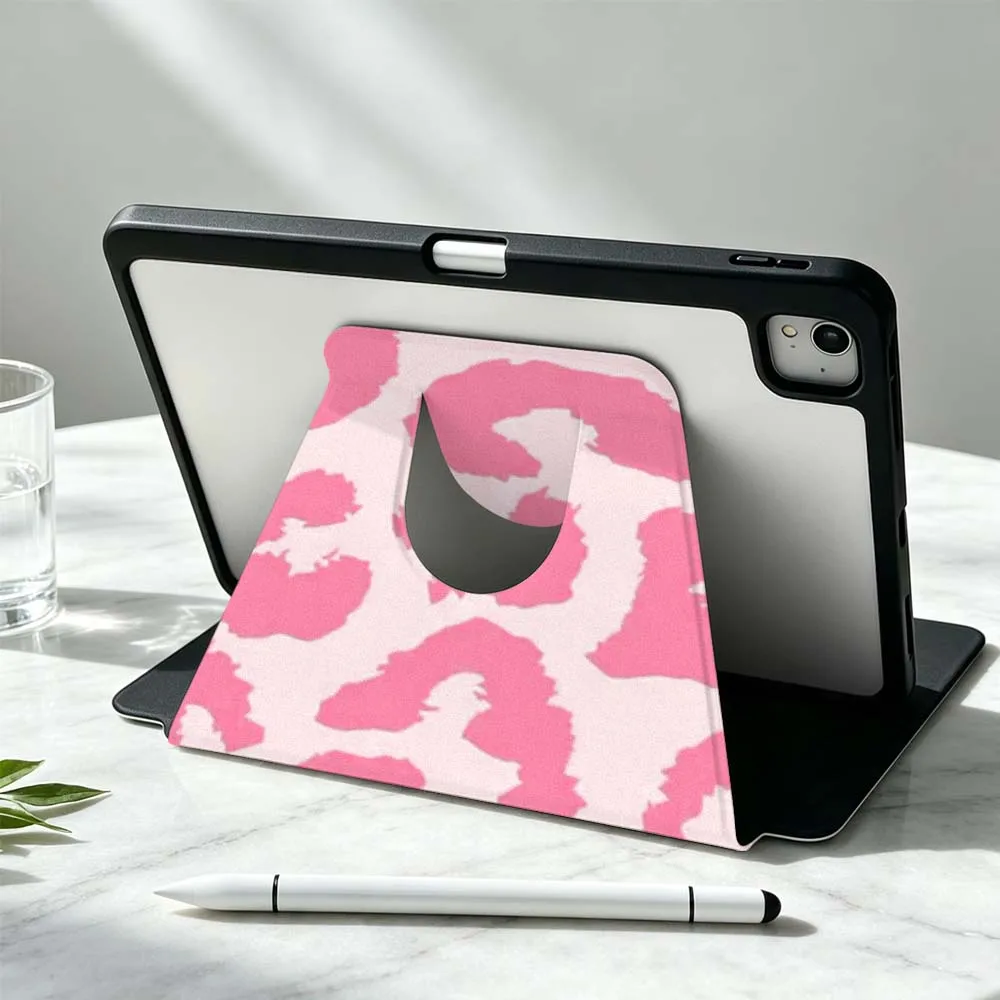 Pink Leopard Print For iPad Pro Air mini 6 5 4 12th M5 M4 M3 M2 A16 A17Pro 360° Rotation Stylus Storage Tablet Case Soft